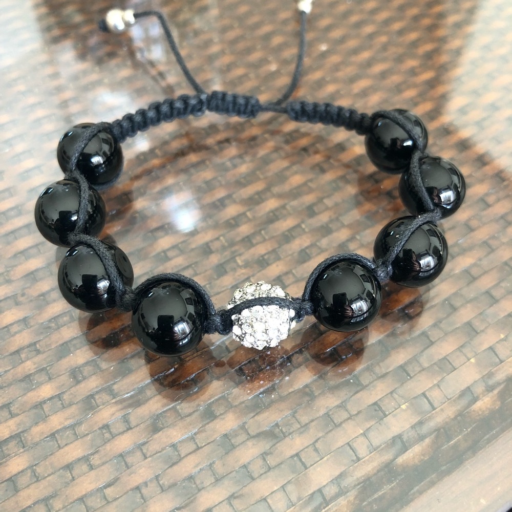Black Shiny Beaded Adjustable Bracelet